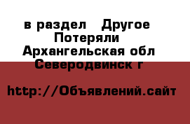  в раздел : Другое » Потеряли . Архангельская обл.,Северодвинск г.